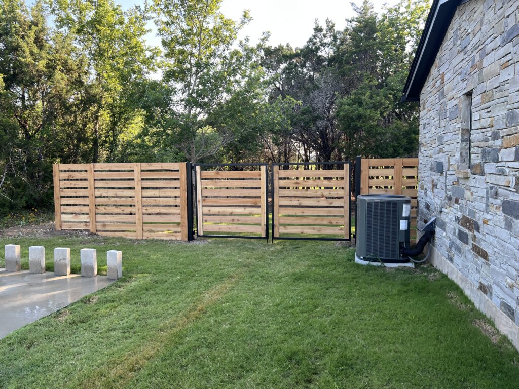 Horizontal cedar dual swing gates